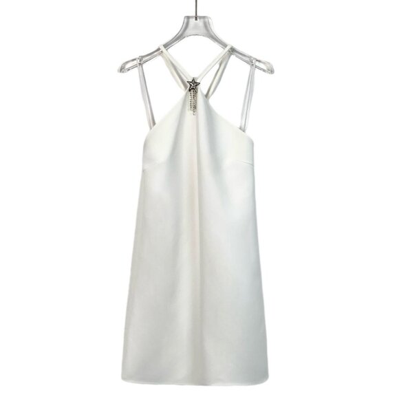 Miu Miu Ivory Sleeveless Dress With Star Embellishment & Cross Back Design Size - Picture 1 of 8